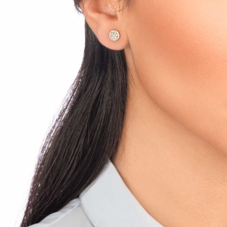 گوشواره طلا دایره کوچک نگین دار