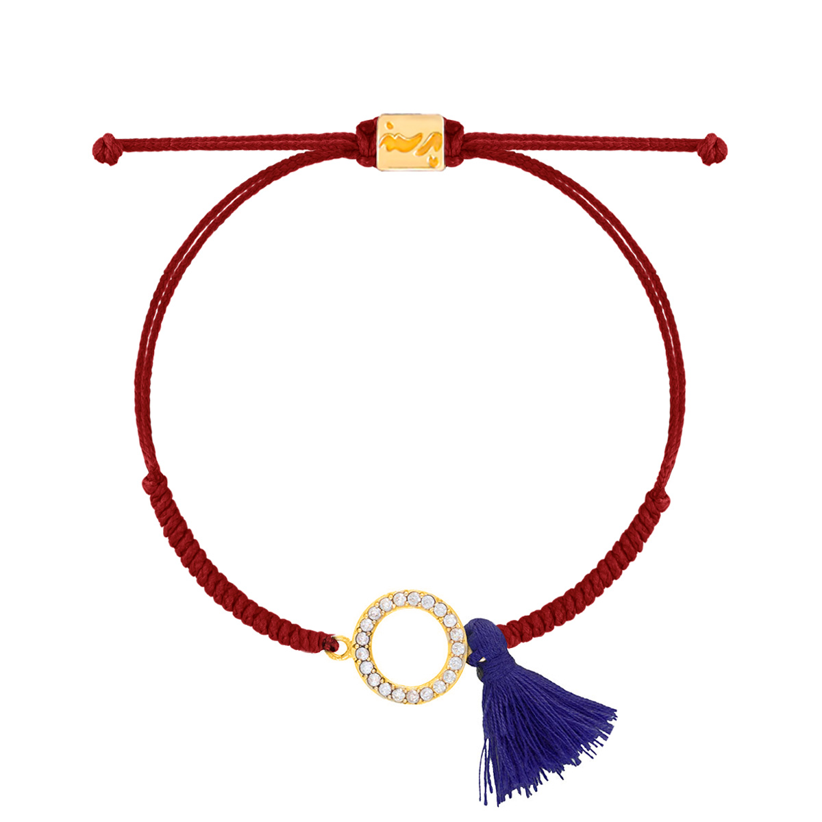 دستبند طلا بافت دایره نگین دار و منگوله