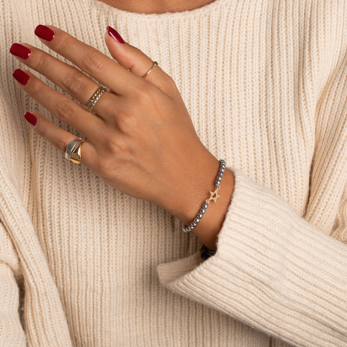 دستبند طلا سنگی ستاره و قلب - تصویر 3