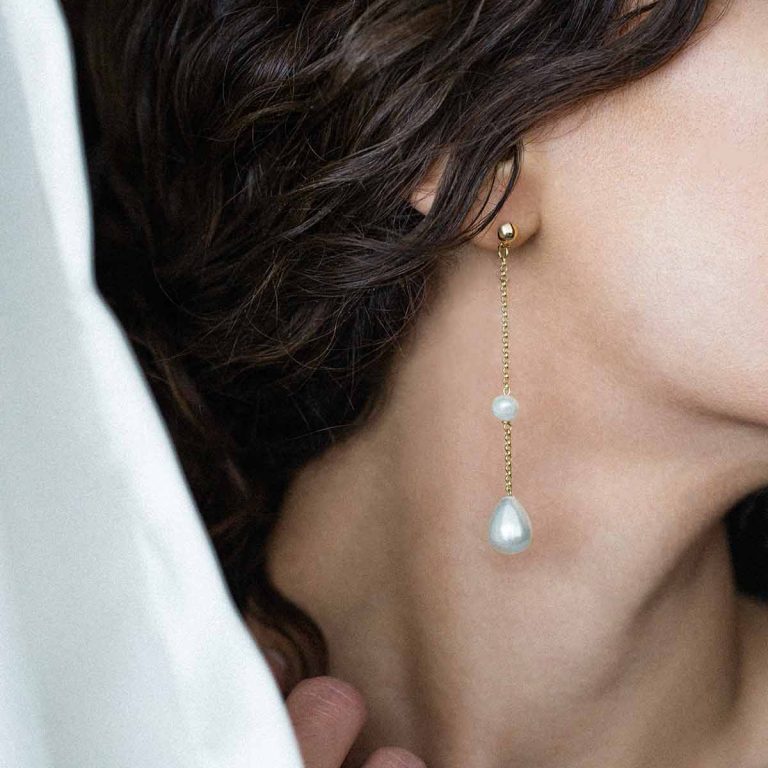 گوشواره طلا زنجیر و مروارید پرسته