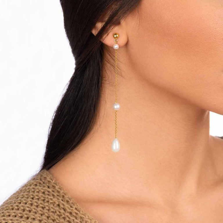 گوشواره طلا زنجیر و مروارید