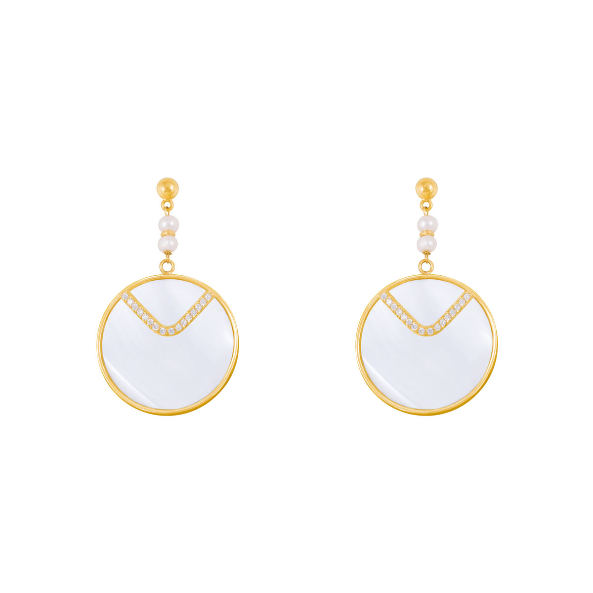 گوشواره طلا صدف دایره نگین دار