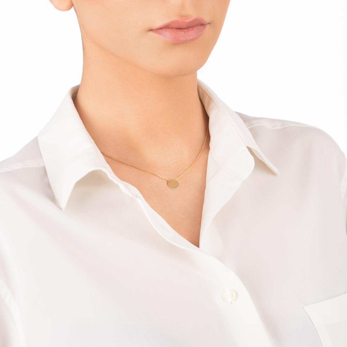 گردنبند طلا دایره حکاکی کوچک - تصویر 2