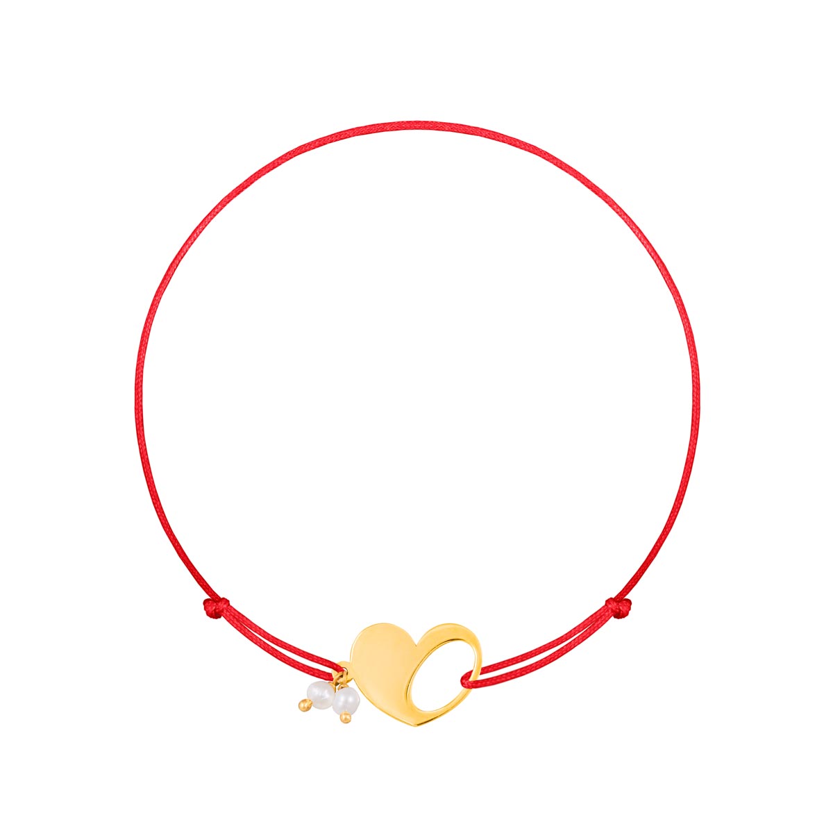 دستبند طلا بافت قلب تو خالی و مروارید