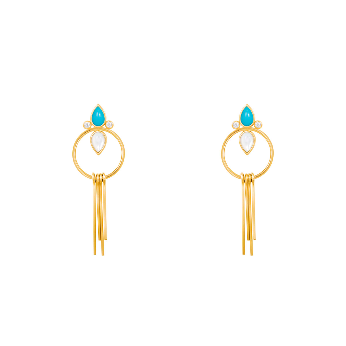 گوشواره طلا دایره نگین دار و فیروزه |parasteh