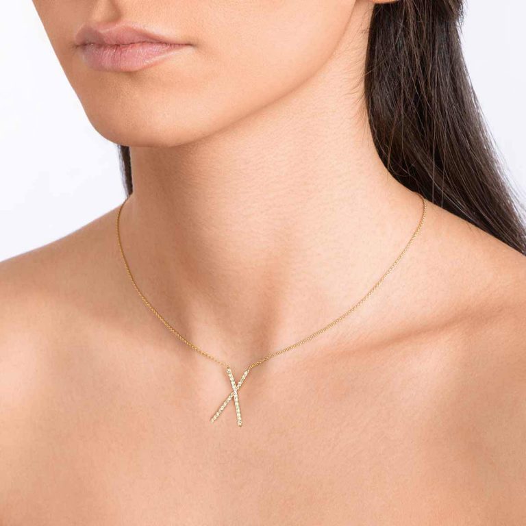 گردنبند طلا ضربدر نگین دار - تصویر 2