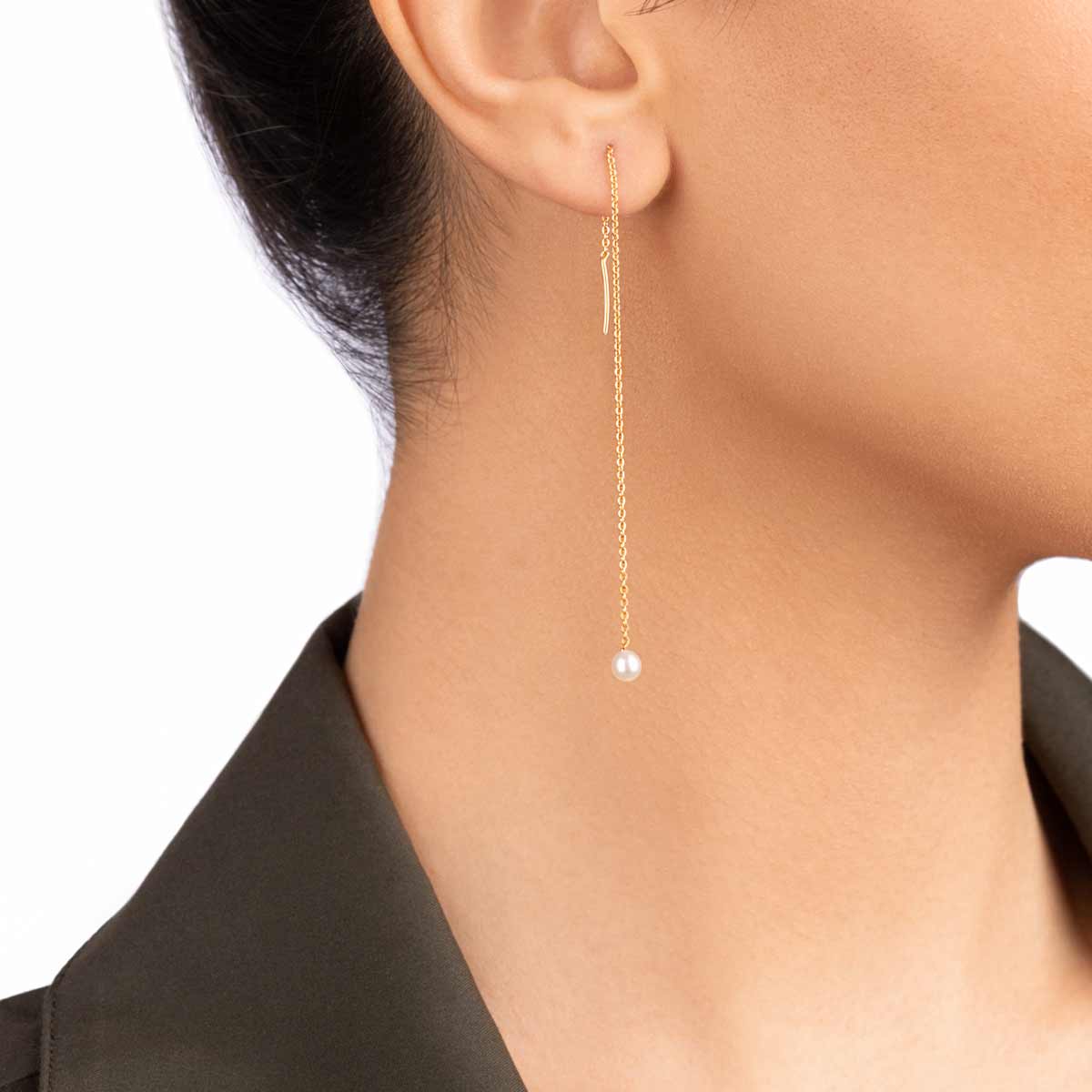 گوشواره طلا زنجیر مروارید و دایره مروارید