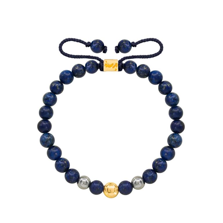 دستبند طلا تکی و حدید و لاجورد پرسته دستبند طلا تک گوی و حدید و لاجورد پرسته