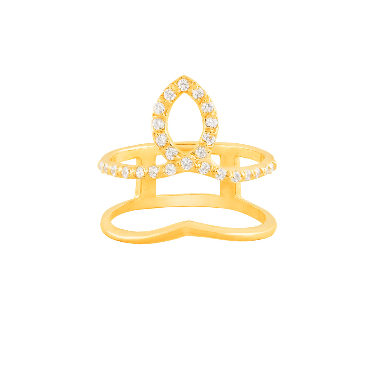 انگشتر طلا دو رینگ اشک نگین دار