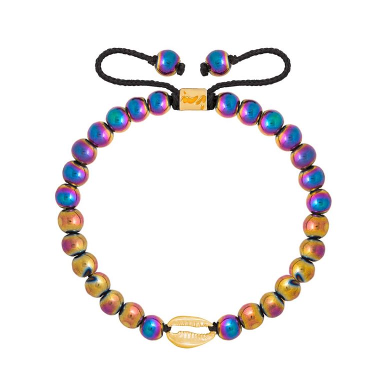 دستبند طلا سنگی صدف و حدید رنگی