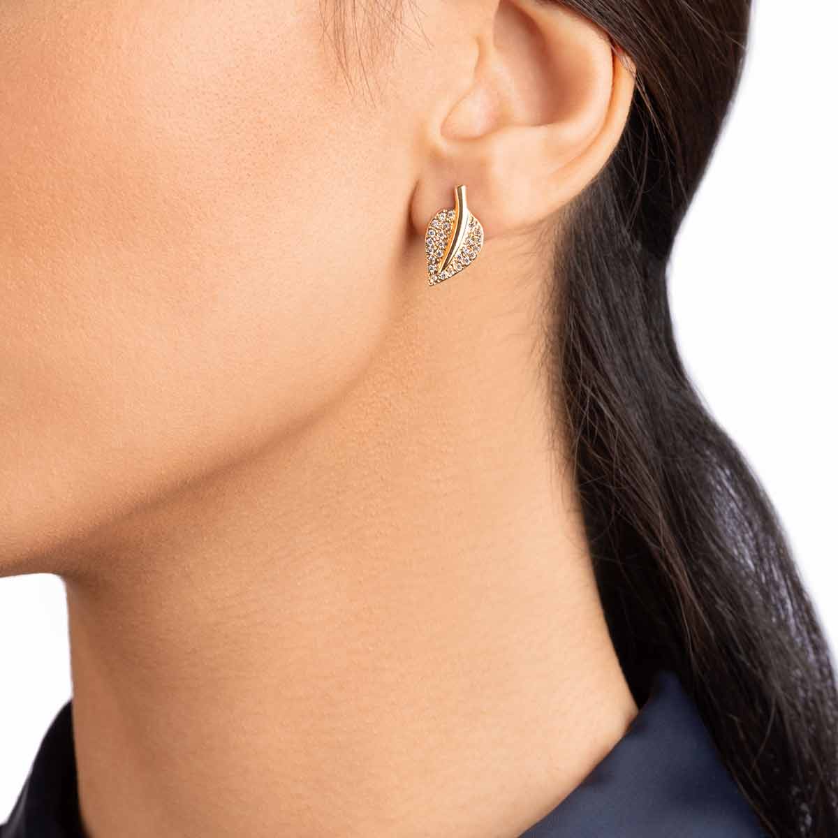 گوشواره طلا برگ نگین دار