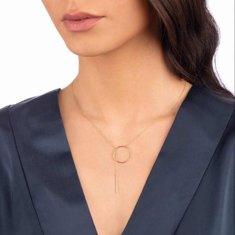 گردنبند طلا دایره و آویز خط - تصویر 2