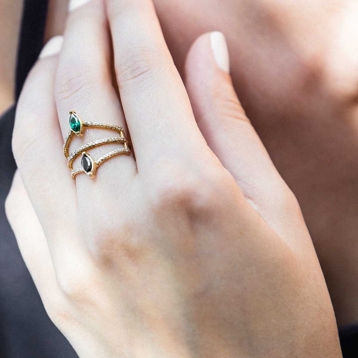 انگشتر طلا دو اشک و نگین - تصویر 4