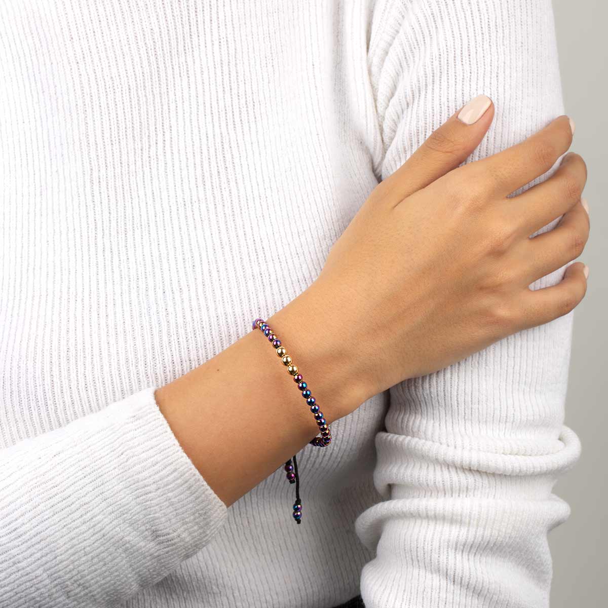 دستبند طلا سنگی سه گوی و حدید رنگی