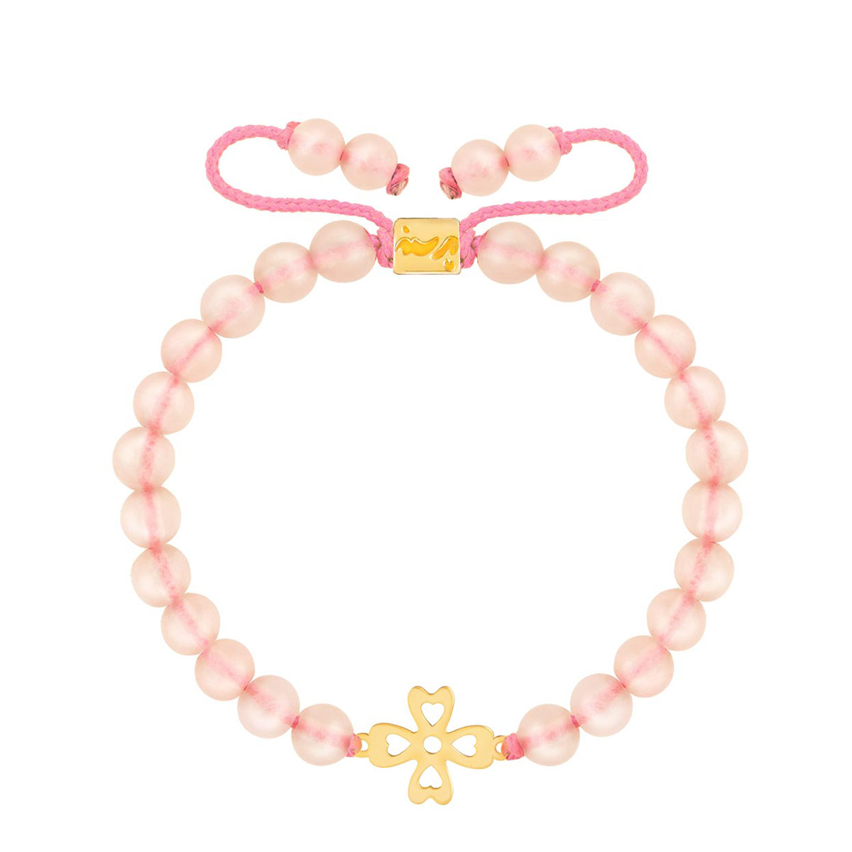 WBB348 دستبند طلا سنگی شبدر توخالی و رزکوارتز