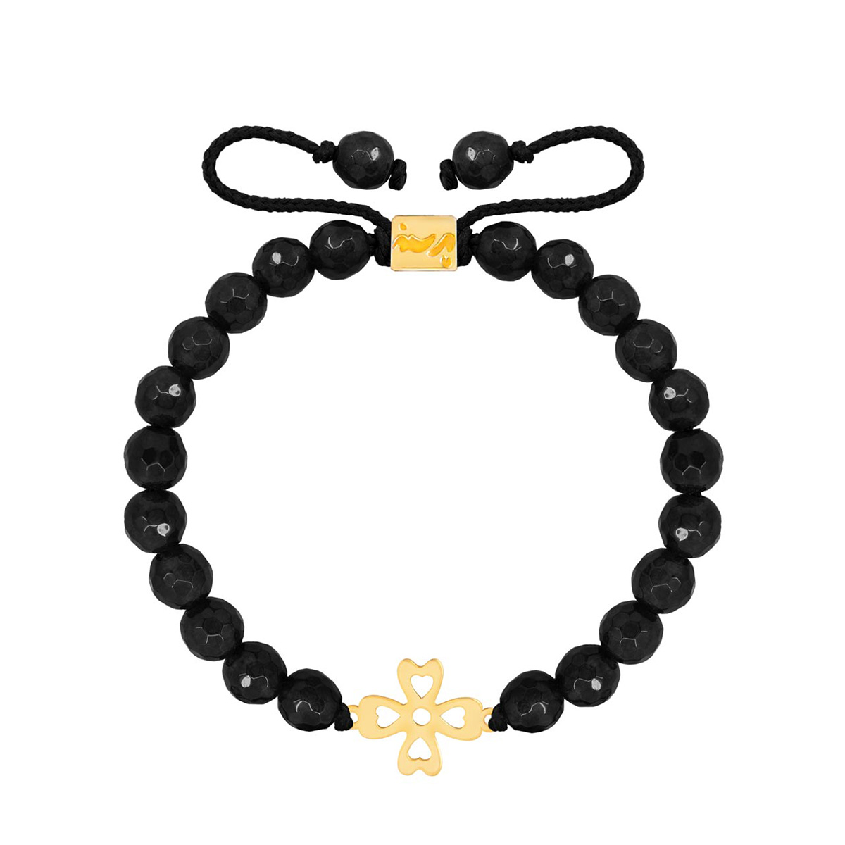 WBB349 دستبند طلا سنگی شبدر توخالی و اونیکس