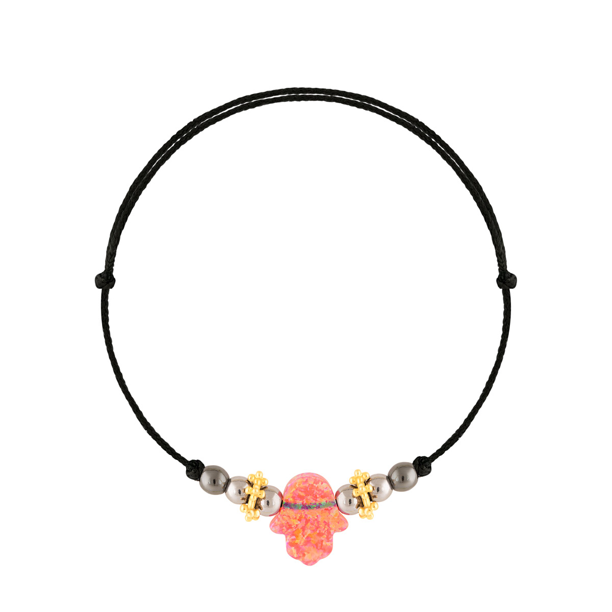 WBB393 دستبند طلا بافت مشکی دست Hamsa صورتی