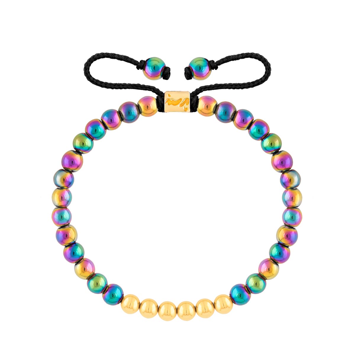 دستبند طلا سنگی شش گوی و حدید و رنگی