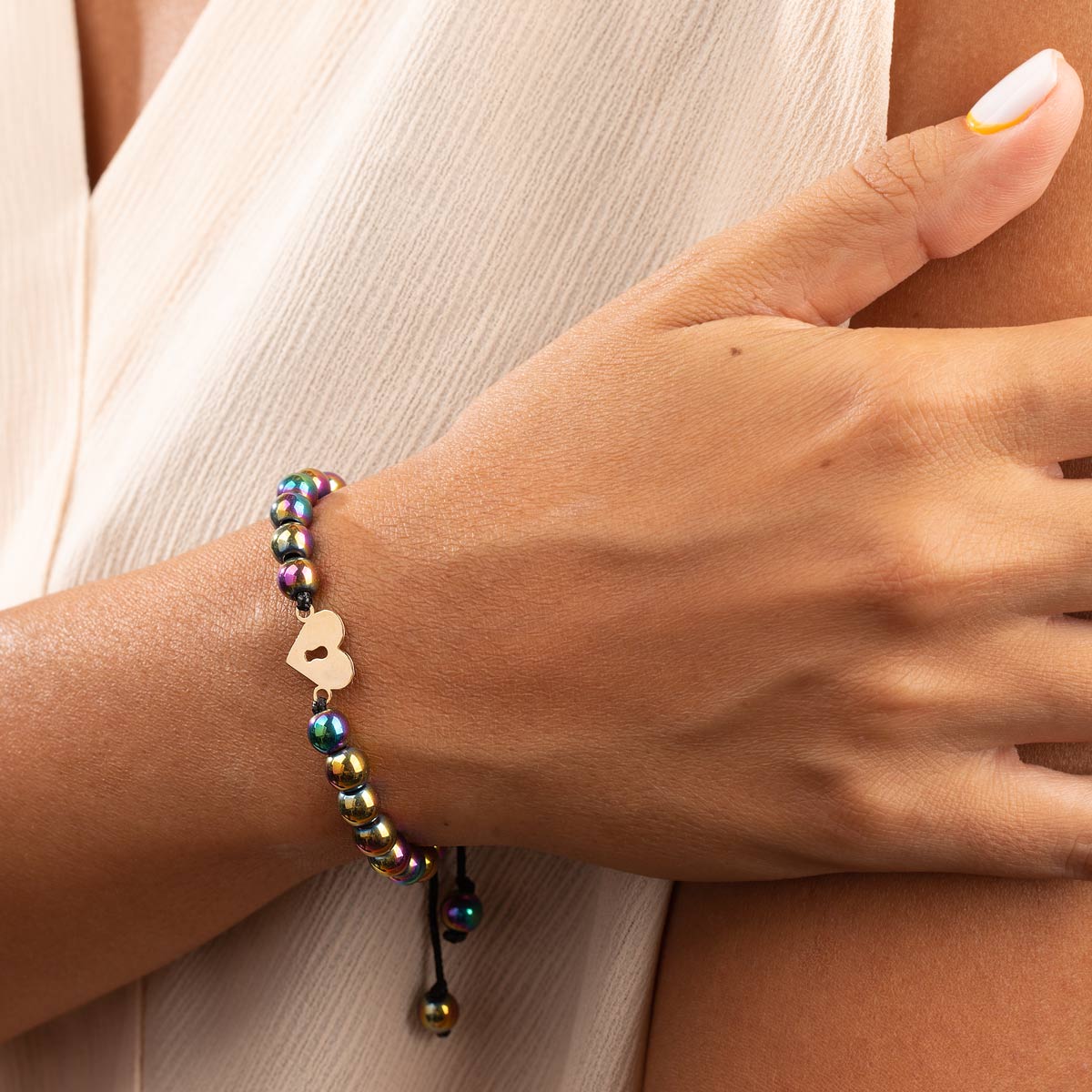 دستبند طلا سنگی قفل قلب - تصویر 3