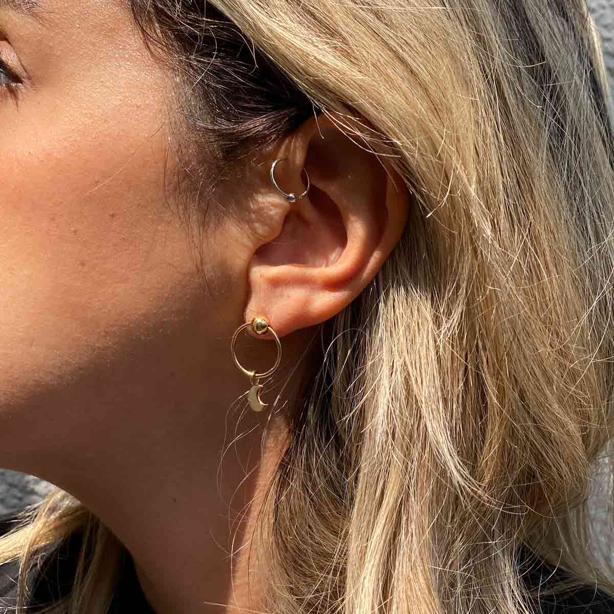 گوشواره طلا تک لنگه ای ماه و گوی