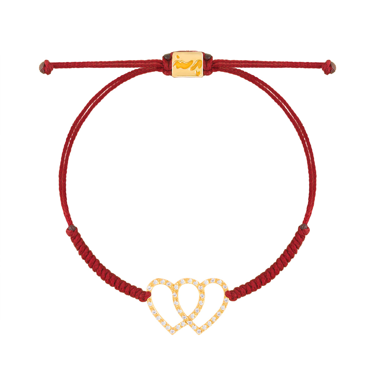 دستبند طلا بافت دو قلب نگین دار