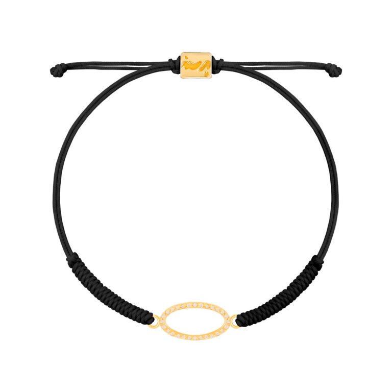 دستبند طلا بافت مشکی بیضی نگین دار