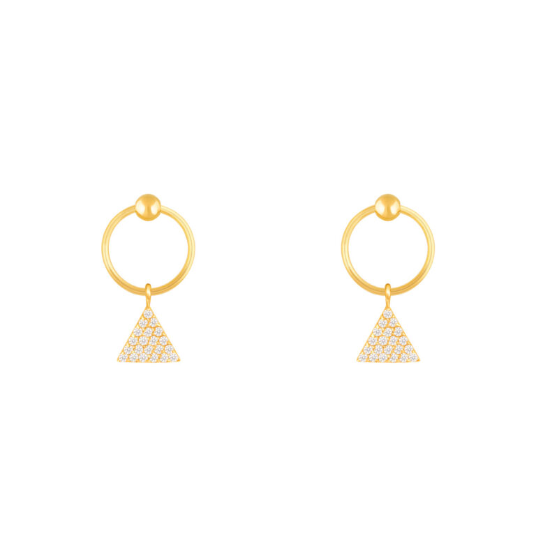 گوشواره طلا مثلث نگین دار و گوی