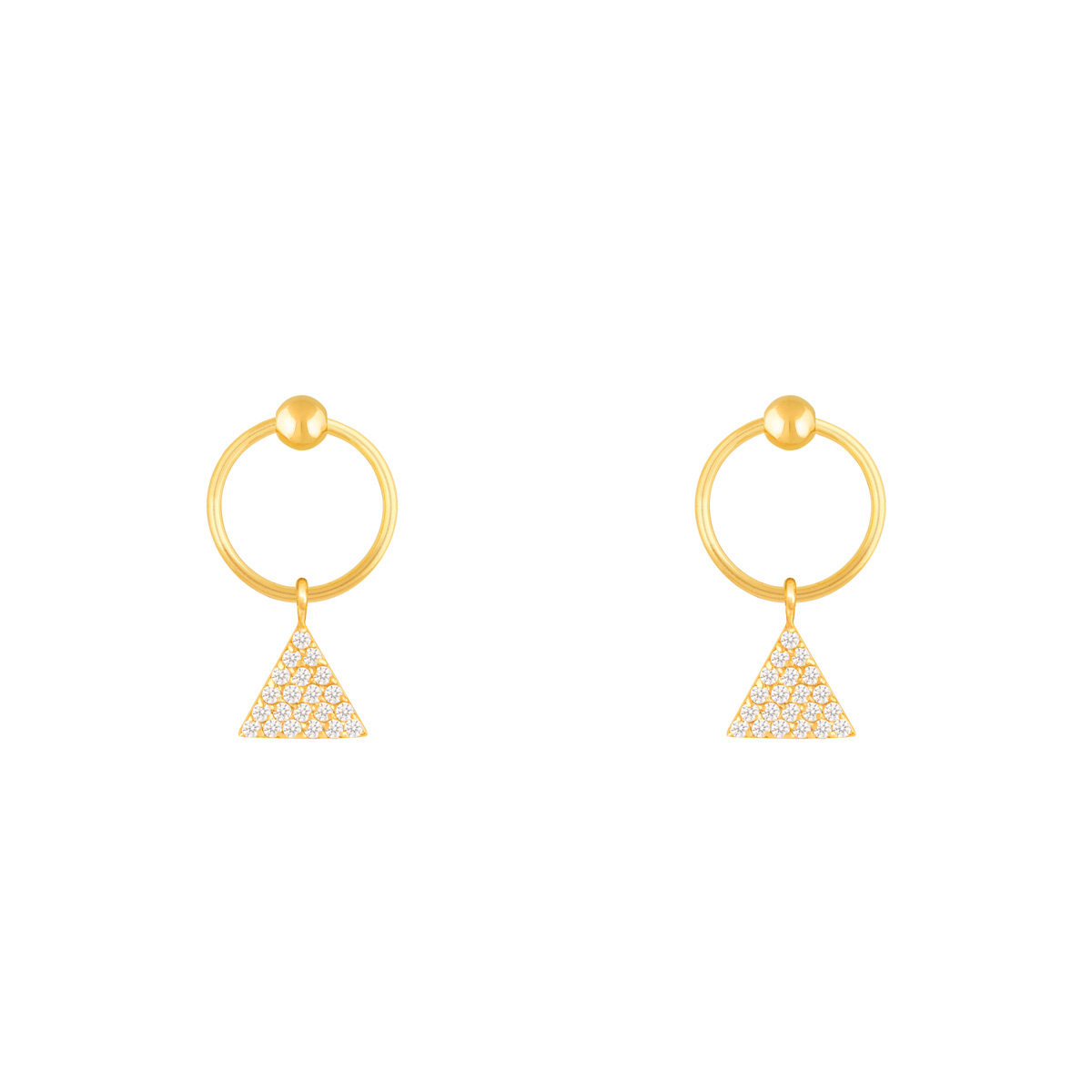 گوشواره طلا مثلث نگین دار و گوی