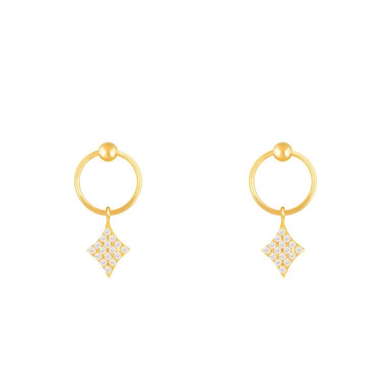 گوشواره طلا لوزی نگین دار و گوی