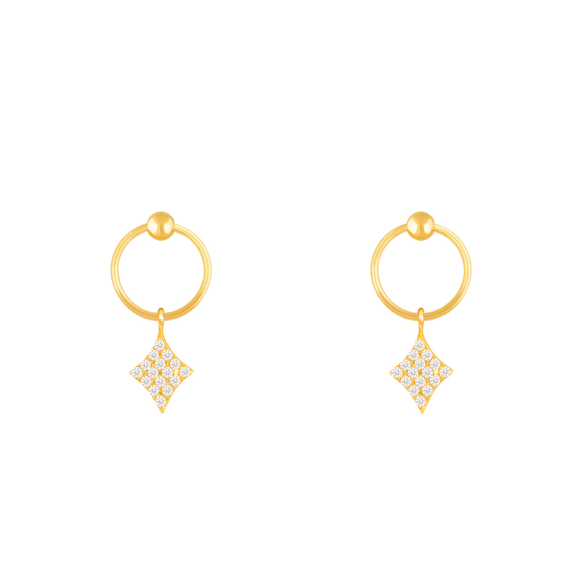 گوشواره طلا لوزی نگین دار و گوی