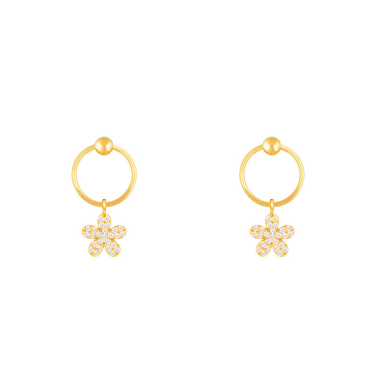 گوشواره طلا گل نگین دار و گوی