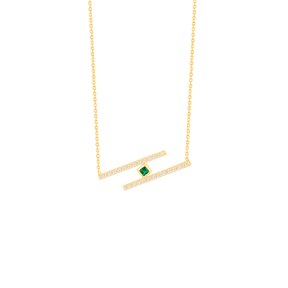 گردنبند طلا دو خط نگین دار و مربع سبز