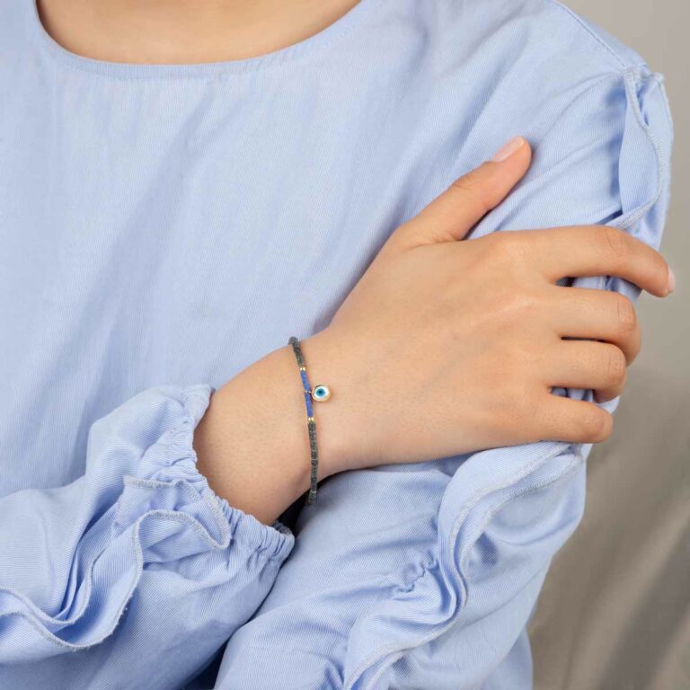 دستبند طلا سنگی مشکی چشم و گوی