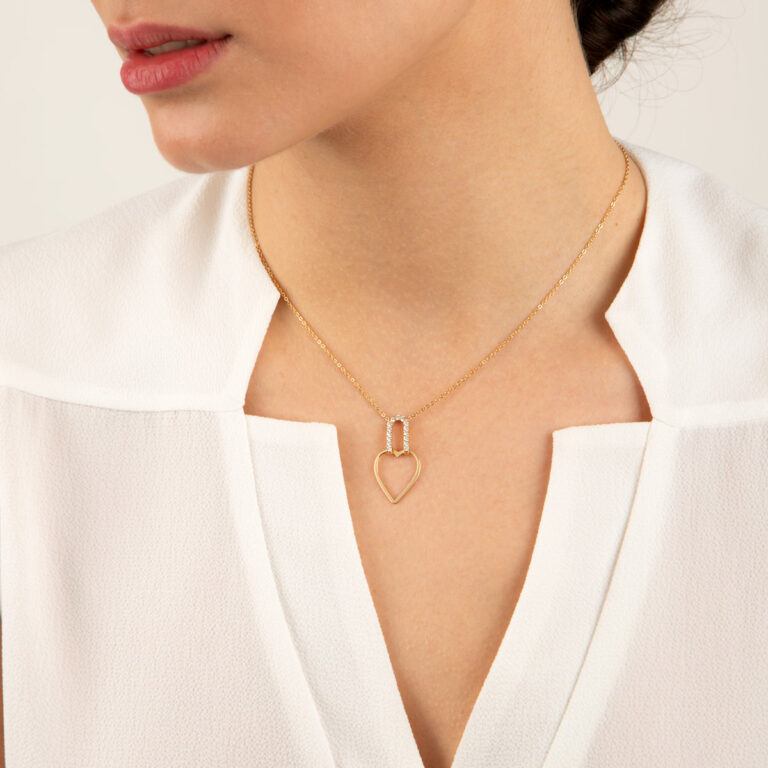 گردنبند طلا نعل نگین دار متحرک و قلب