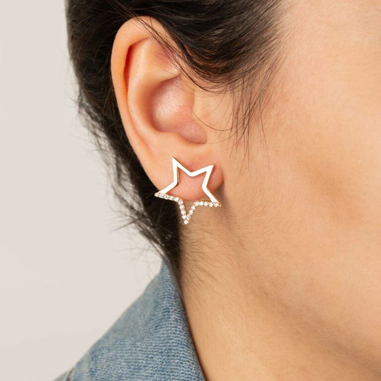 گوشواره طلا ستاره توخالی نگین دار