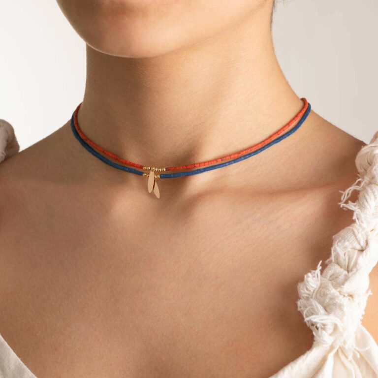 گردنبند طلا سنگی برگ مجنون و 4 گوی