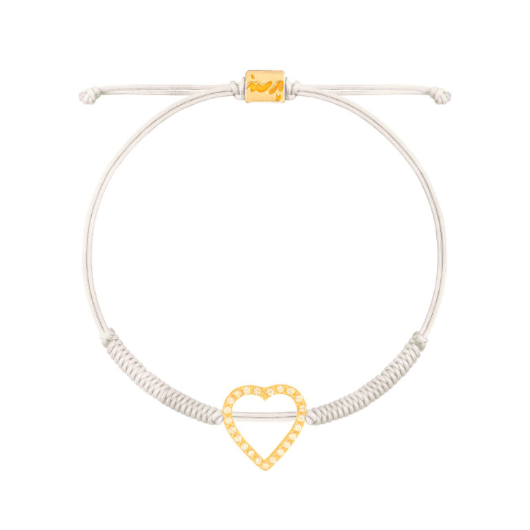 دستبند طلا بافت سفید قلب نگین دار