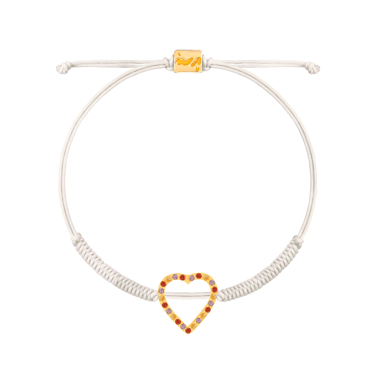 دستبند طلا بافت سفید قلب نگین دار