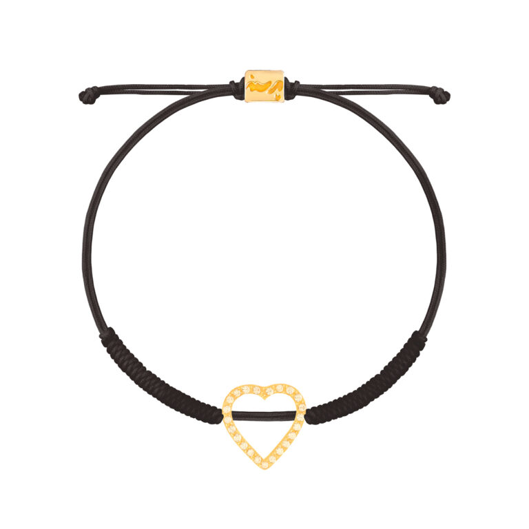 دستبند طلا بافت مشکی قلب نگین دار