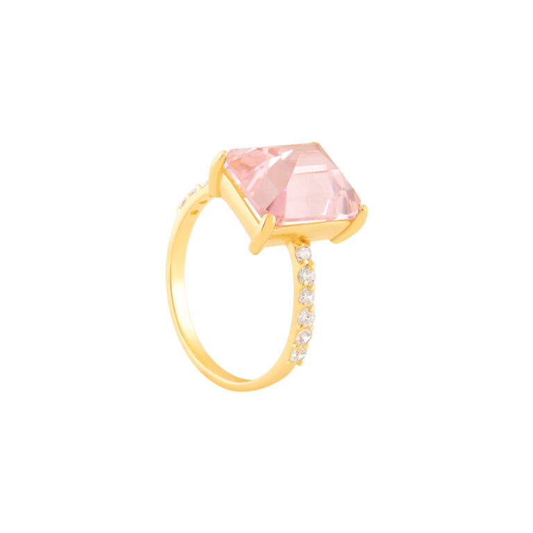 انگشتر طلا نگین مستطیل صورتی