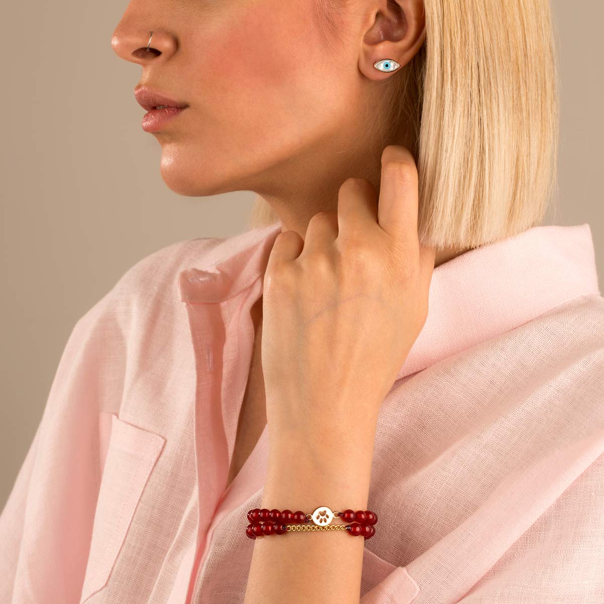 دستبند طلا سنگی دوازده حلقه کارتیه و عقیق