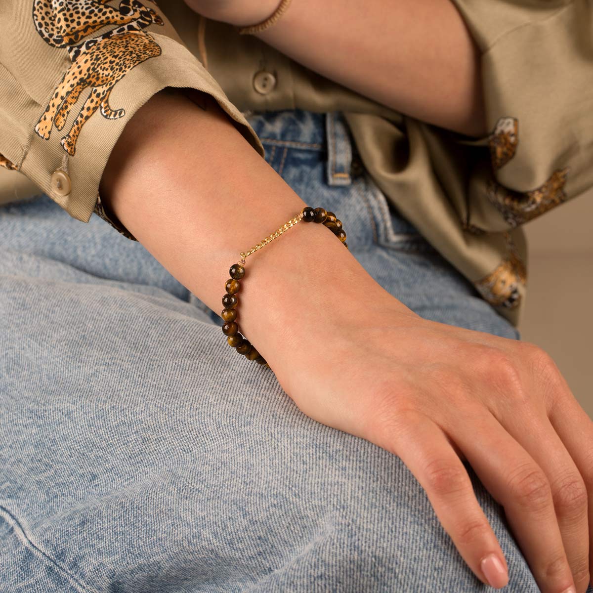 دستبند طلا سنگی پانزده حلقه کارتیه و تایگرز آی