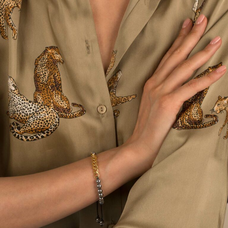 دستبند طلا سنگی هشت حلقه کارتیه و حدید روشن