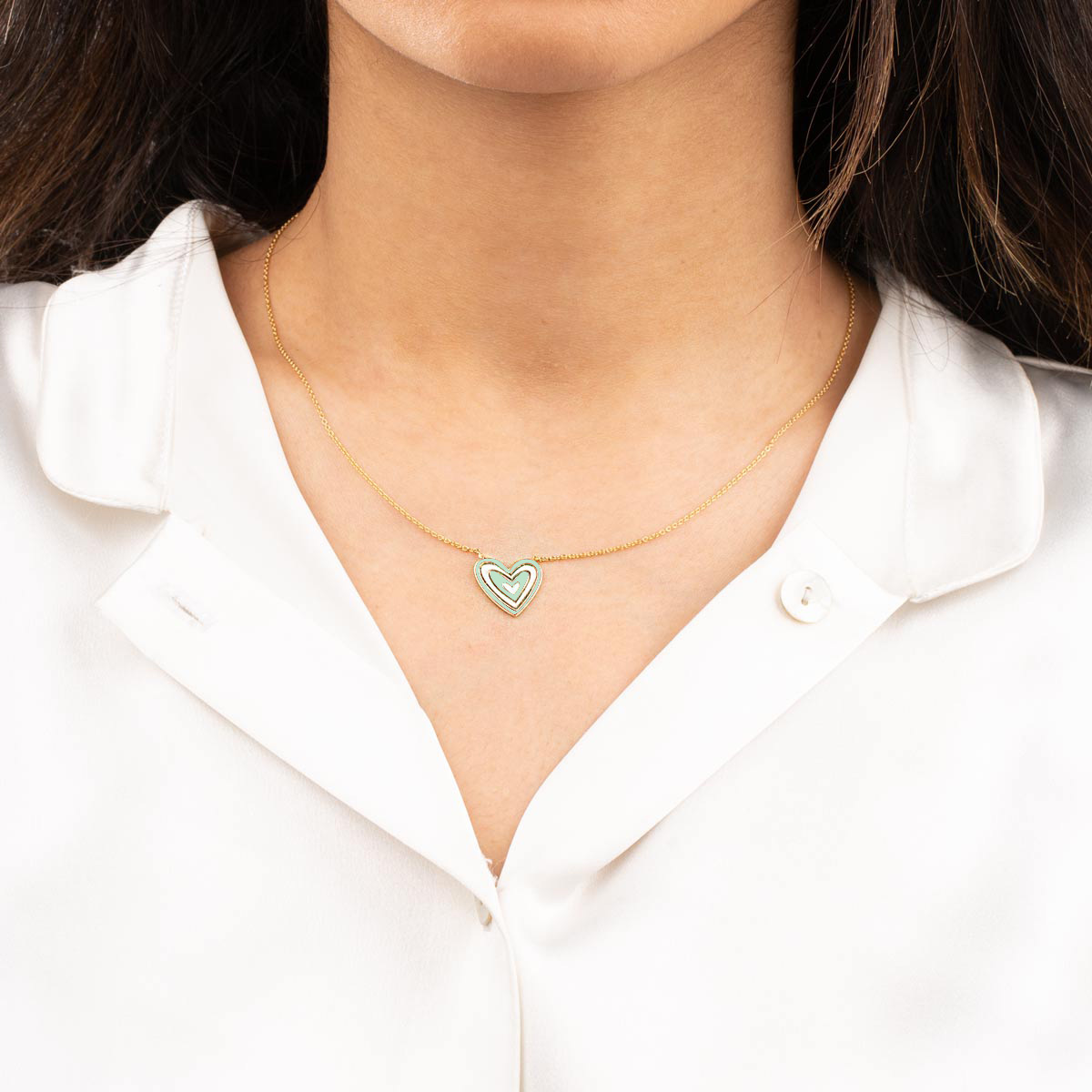 گردنبند طلا قلب2رنگ سبز مینا کاری