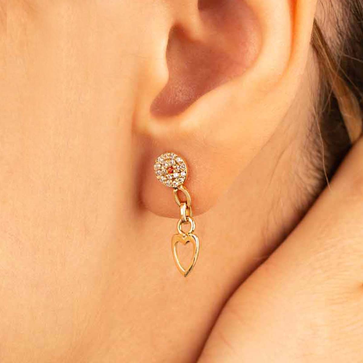 گوشواره طلا قلب و دایره نگین دار