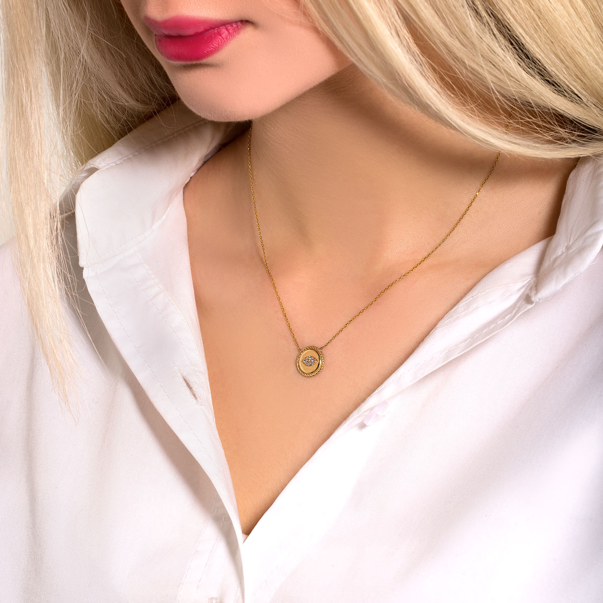 گردنبند طلا دایره چشم نگینی - تصویر 4