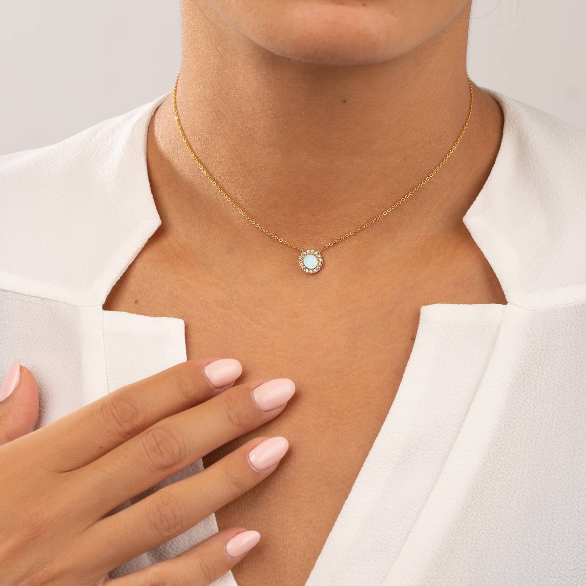 گردنبند طلا دایره ربکا آبی آسمونی