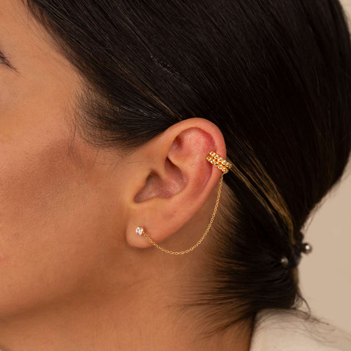 ایر کاف ''ear cuff" طلا توپی زنجیر لونا - تصویر 5