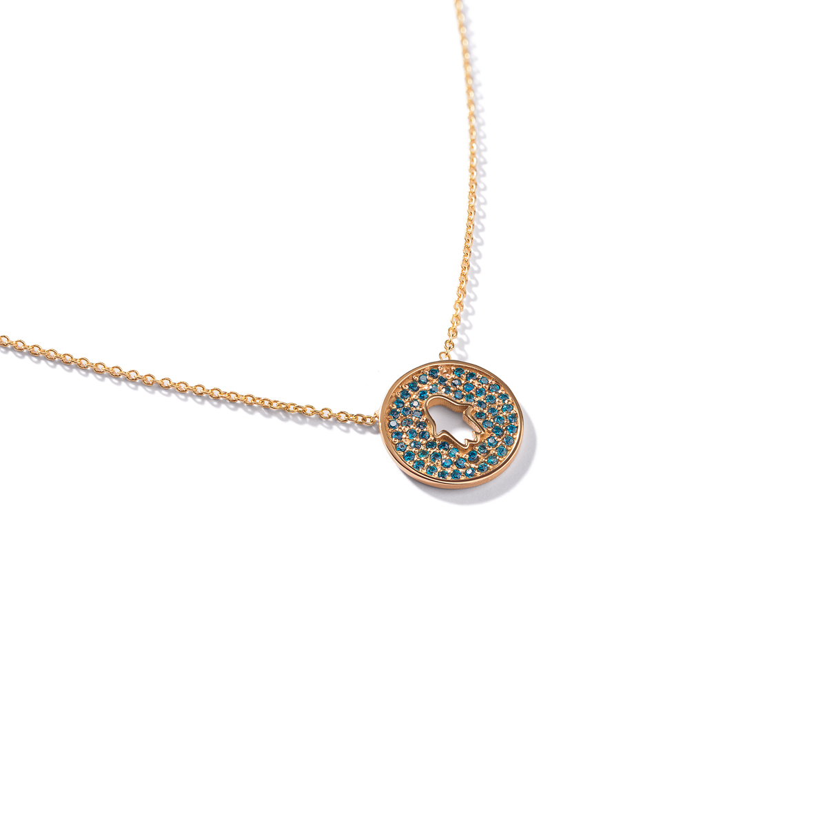 Hamsa blue hand gold necklace g