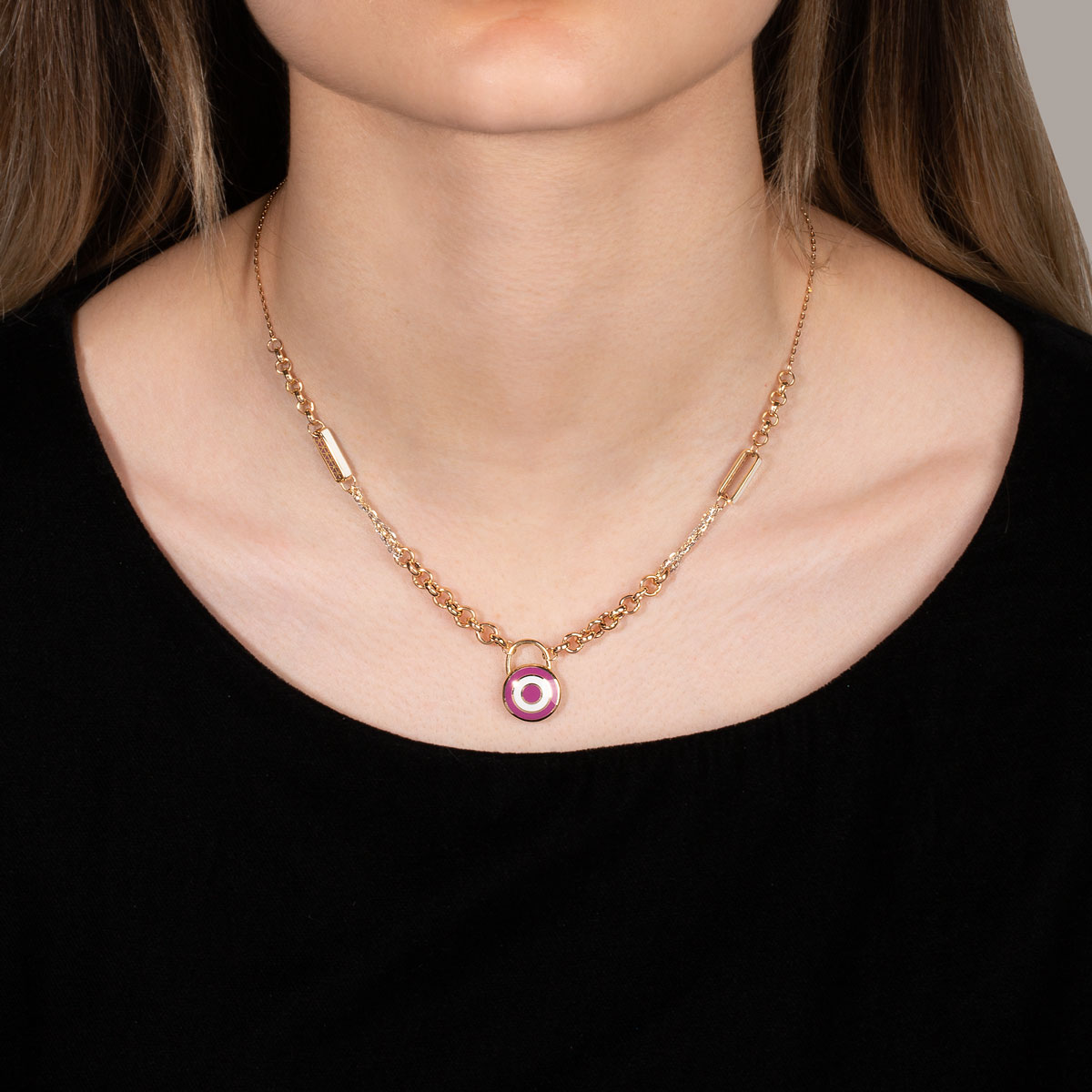 گردنبند طلا قفل مینا کاری لوان - تصویر 4